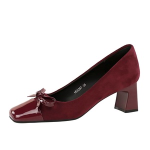 5297-H81 estilo europeo americano banquete <span class=keywords><strong>zapatos</strong></span> de tacón <span class=keywords><strong>medio</strong></span> para <span class=keywords><strong>mujer</strong></span> boca baja cuadrado gamuza empalmado leopardo tacón grueso Detalle de lazo - Product Image 4