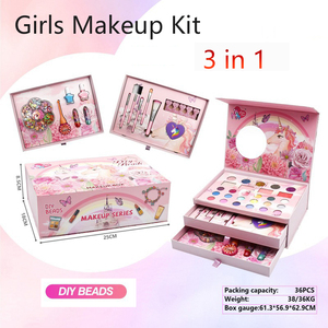 Kit de maquillage et de bijoux pour jeu d'imitation, perles DIY, jouets de princesse, cosmétiques lavables, miroir, ensemble de maquillage pour filles - Product Image 1