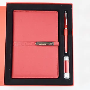 valentine gift Low MOQ business custom notebook gift set leather A5 notebook with pen USB attached