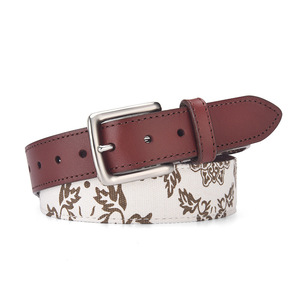 Nuevo Cinturón de Lona para <span class=keywords><strong>Mujer</strong></span> con Parches de Cuero Genuino, Estampado Floral, Correa de Cintura con Hebilla, Cinturón Casual para Jeans de <span class=keywords><strong>Mujer</strong></span> - Product Image 1