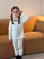 Conjunto de Ropa para Dormir Unisex para Niños, 95.5% Algodón, 4.5% Elastano, Otoño Invierno, Color Sólido, Manga Larga, Pijamas Disponibles