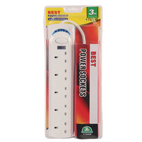 Kabel Stop Kontak BEST Desktop 6 Gang 3m UK dengan 3 Colokan dan 3 USB, Industrial IP66 UKCA 13A 250V