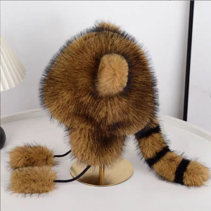 Gorro de invierno para mujer con orejeras de piel sintética de zorro y mapache, cálido, protector de orejas, a prueba de frío, de felpa, venta al por mayor directa de fábrica - Product Image 5
