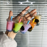 Porte-clés Bubble Tea BSBH avec Sable Liquide Mouvant, Porte-clés Lait Kawaii