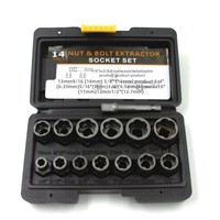 Kit extracteur d'écrous 14 pièces avec douilles à filetage inversé, douilles pour écrous dénudés, outils de démontage de vis/écrous endommagés, fabriqué en Chine