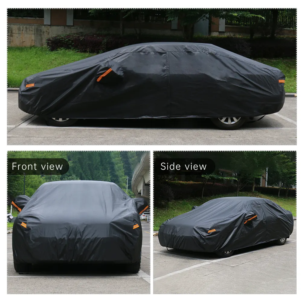 Black PE Waterproof Car Cover Universal Outdoor All Weather UV Protection