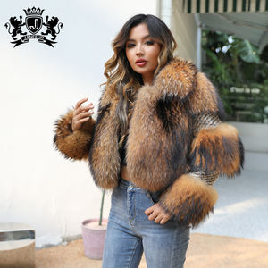 New Arrival Fashion Luxury <strong>Wool</strong> With Natural Raccoon Fur <strong>Coat</strong> for <strong>Women</strong> <strong>UK</strong> Genuine Cropped Fur Jacket - Product Image 6