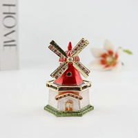 SHINNYGIFTS Vente en gros Boîte à bibelots émaillée en forme de moulin à vent, Boîte de rangement pour bijoux en métal, Souvenir touristique des Pays-Bas, Mini ornement décoratif pour la maison
