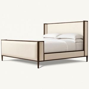 Lit mural contemporain en bois massif, taille King ou Queen, avec revêtement en tissu et pied de lit - Product Image 6