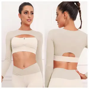 Customized Zipper Navel-baring Long Sleeves Women's Sexy Hollow Out Long Sleeve Crop Top Exercise Gym Clothes