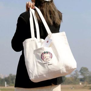 Promotional Cotton Customizable Reusable Shopping Bag Custom logo <b>Canvas</b> Custom Cotton <b>Canvas</b> <b>Tote</b> Bag with Pocket with Zipper - Product Image 3