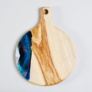 Tabla de Cortar de Madera de Olivo con Diseño de Resina Artística de Olas del Océano, Tabla Redonda para Servir Pizza y Queso - Product Image 1