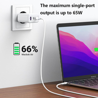 Adaptor USB pengisi daya cepat ponsel, adaptor USB ponsel tampilan LED, pengisi daya Cepat 65W QC3.0, pengisian cepat perjalanan tipe C, colokan EU/US
