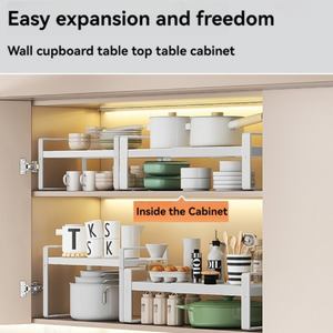 Étagère de rangement extensible en métal à 2 niveaux pour cuisine, appareils de comptoir, vaisselle, micro-ondes et cuiseur à riz - Product Image 2