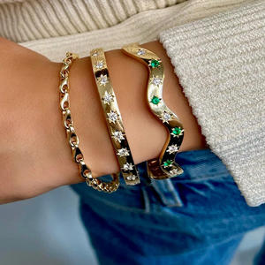 해피 뷰티 방수 저자 극성 보석 18k 금도금 황동 다채로운 지르코니아 레인보우 웨이브 커프 팔찌 팔찌 - Product Image 2