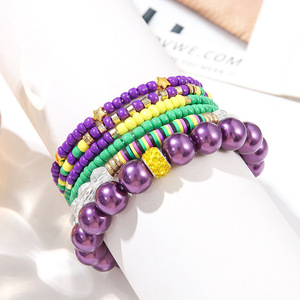 Conjunto de pulseras de cuentas de polímero estilo carnaval, joyería apilable de cuentas de semillas, pulseras multicolor de estilo bohemio para mujer - Product Image 3