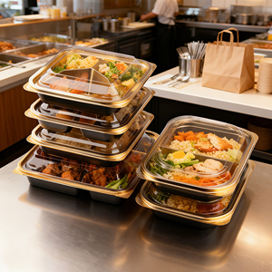 Nhựa dùng một lần Sushi thịt khay với nắp trong suốt vàng đen dưới Mỹ takeout bao bì thực phẩm container - Product Image 5