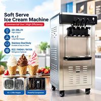 Machine à glace molle commerciale B8218, 3 saveurs, sorbetière à glace molle, 20-28L/H, 2.2KW, acier inoxydable