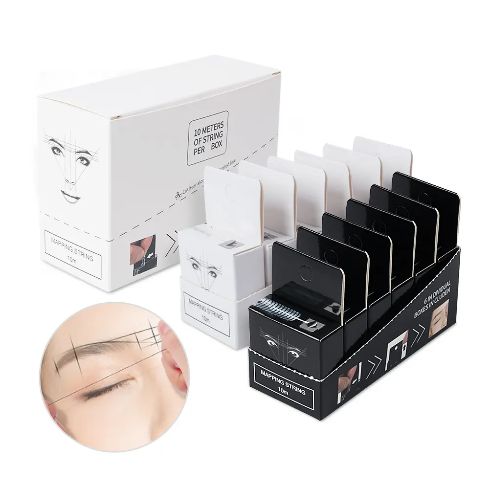6PCS White Black Eyebrow Measuring Tool Brow Microblading Thread Pre Ink Thin Eyebrow Mapping String