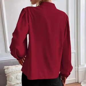 Chemisier élégant pour femme, couleur unie, col montant, manches longues, boutonnage simple, coupe ample, tendance - Product Image 4