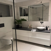 CBMmart Meja Rias Kamar Mandi Berdiri Bebas dengan Permukaan Kuarsa Set Kabinet Meja Rias Kamar Mandi Melamin dengan Wastafel Putih