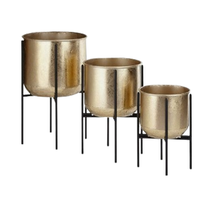 Maceta de jardín con acabado dorado, soporte de hierro, maceta para decoración de suelo, balcón, maceta de acabado moderno con soporte de hierro - Product Image 6