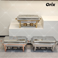 ORIX 11L Eleganter Chafing Dish mit vergoldeten Beinen, große Kapazität, Edelstahl-Buffet-Speisenwärmer für Hotel, Catering, Hochzeiten