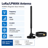 Antenne IoT LoRa LPWAN à base magnétique 433 MHz avec câble RG58 pour connecteur N, gain de 30 dBi