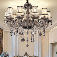 Lámpara Colgante LED de Cristal Estilo Retro Europeo con Altura Ajustable y Pantalla de Tela para Sala de Estar, Hotel o Restaurante