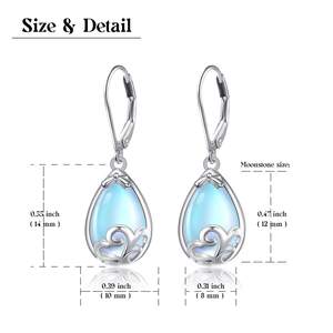 Mode femmes bijoux 925 argent Sterling levier dos pierre de lune larme goutte boucles d'oreilles pendantes - Product Image 2