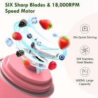 Hoge kwaliteit elektrische draagbare waterdichte sapcentrifuge 600ml 6 roestvrijstalen messen USB oplaadbaar smoothie buiten fruit