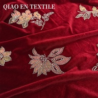 Tissu brodé en velours élastique de luxe léger, à sequins tridimensionnels et perles tubulaires, pour robes en tricot et Qipao pour filles