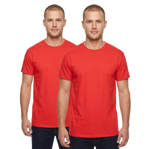 เสื้อยืดคอกลมแขนสั้นผู้ชายแบบลำลองทรงปกติสีทึบสีแดง 2027 - Product Image 1