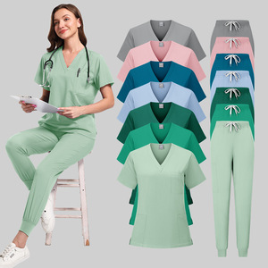 Women Scrub Set V-Neck Top And Pants Moisture Wicking Hospital Uniforms For Medical Spa Workwear Split Set S XXL - Product Image 1