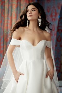 Ruolai IN003 semplice <span class=keywords><strong>abito</strong></span> <span class=keywords><strong>da</strong></span> <span class=keywords><strong>sposa</strong></span> in raso con <span class=keywords><strong>tasche</strong></span> lungo fino al pavimento con cerniera posteriore - Product Image 3