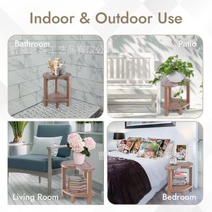 Yisheng Wooden Bathroom Stool Heart Shape <b>Corner</b> Storage <b>Rack</b> Brown Solid Wood Double Layer <b>Shower</b> Seat - Product Image 4