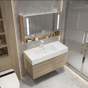 Modern lavabo ayna banyo dolapları ile duvara monte Vanity kontrplak banyo dolabı çin fabrika satış