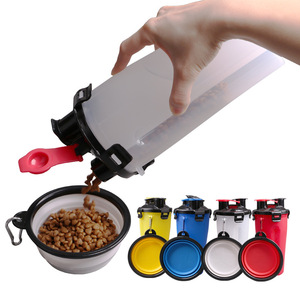 2 In1 da viaggio per esterni portatile in plastica a prova di perdite per cani da compagnia con acqua potabile bottiglia di cibo per cani con fiocco pieghevole - Product Image 6