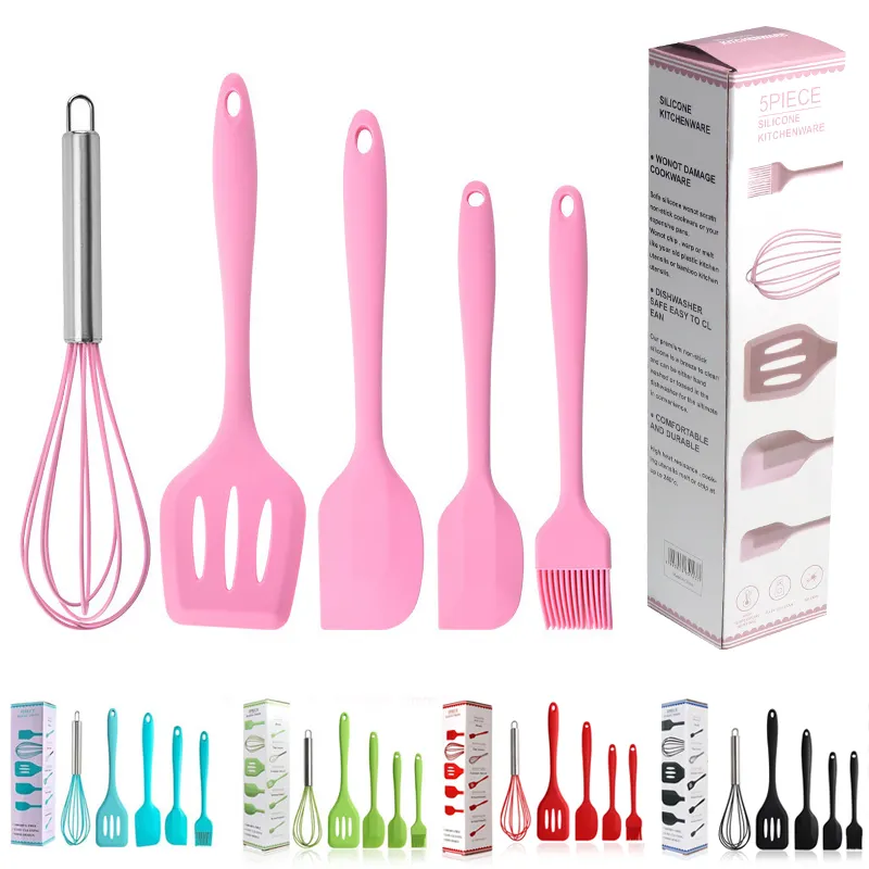 Vente chaude Nouveau Design Haute Qualité 5pcs Cuillère Cuisine Crème En Plastique Grattoir Spatule Ustensiles De Cuisine Silicone Ustensiles De Cuisine