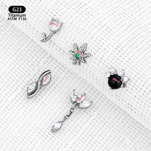 G23 <b>Titanium</b> Fashion Ear Cartilage <b>Studs</b> Zircon Inlay Geometric Flower Design Party Jewelry - Product Image 2