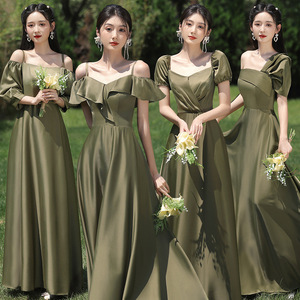 Robe <span class=keywords><strong>de</strong></span> demoiselle d'honneur vert foncé Logo personnalisé Robe <span class=keywords><strong>de</strong></span> soirée en satin Usine directement robe d'hôte longue glissante en gros - Product Image 1