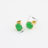 EYL1116 Pendientes Versátiles de Jade Verde Teñido Chapados en Oro de 18K, Pendientes Ovalados con Piedras Preciosas, Pendientes Básicos Convexos para Niñas y Mujeres