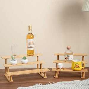 Solid Wood Tiered Display <b>Shelf</b> Three Layer <b>Desktop</b> Storage Rack For Wine And Decor - Product Image 1