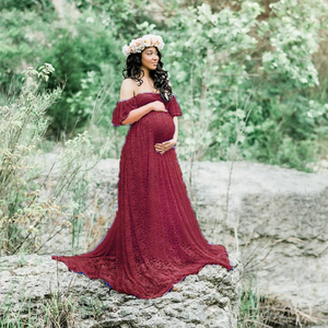 Robe de <span class=keywords><strong>grossesse</strong></span> pour séance photo, robe longue en dentelle élégante pour femmes enceintes, robe de maternité sans manches courte - Product Image 5