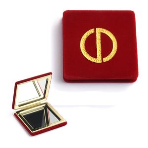 Glitter Gold Logo Velvet Cover Square Luxury Women Cosmetic Pocket <b>Mirror</b> - Product Image 3