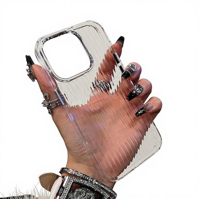 For 12/13/14/15/16 Pro Max Phone Case Corrugated Transparent Shockproof Hot Pressed Mobile Phone Cases