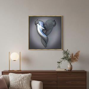 Printed Canvas: Modern Silver 3D Kissing Couple Wall Art,GOLD <b>FRAMED</b> CANVAS - Product Image 3
