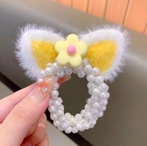 آذان القطة للأطفال لؤلؤ لطيف فتاة صغيرة كعكة الشعر ربطة شعر للفتيات اكسسوارات ربطة شعر غطاء رأس قطيفة - Product Image 3