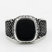 Bague pour homme en argent 925, style rétro thaïlandais, avec pierre précieuse onyx noir, nouvelle collection de bijoux.