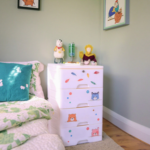 Armoire à tiroirs pliable pour enfants avec un seul verrou, en plastique, avec des autocollants de dessins animés à 4 couches, pour le bricolage - Product Image 2